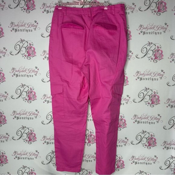 Missguided pants pink cargo bottoms pockets side & back bright comfy size USA 10 - Picture 2 of 3